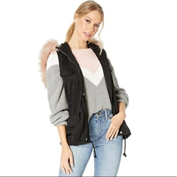 Nwot BB Dakota Black Get Your Swagger On Vest Faux  Fur Trim Hood Size XS - Picture 14 of 16